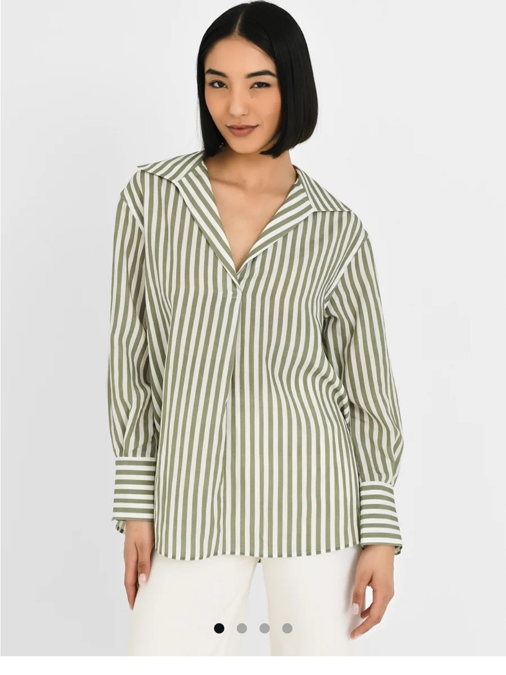 Vince Collared Button-Front Top in Olive Green sz XS